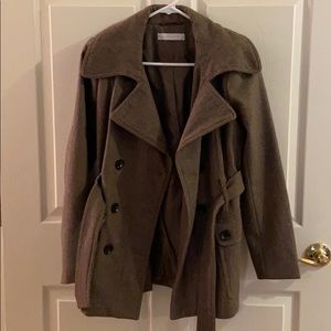 New York & Company tie waist brown pea coat